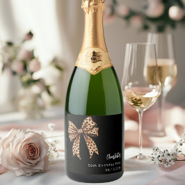 Étiquettes Pour Bouteilles De Vin Mousseux Bow empreinte de léopard noir fête d'anniversaire