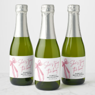 Étiquettes Pour Bouteilles De Vin Mousseux Bow rose vif Elle noue la Fête des mariées de noeu