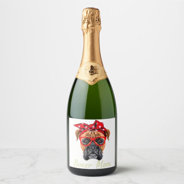 Étiquettes Pour Bouteilles De Vin Mousseux Boxer Maman (Devant)