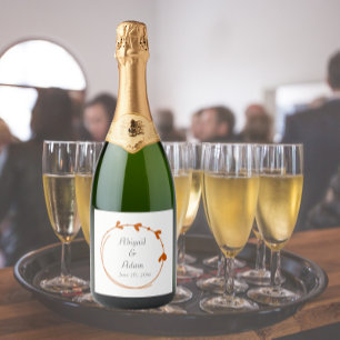 Étiquettes Pour Bouteilles De Vin Mousseux Brûlé Orange simple coeur Mariage de couronne
