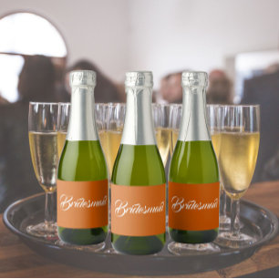 Étiquettes Pour Bouteilles De Vin Mousseux Brûlé Orange Stylisé Script Mariage Bridesmaid