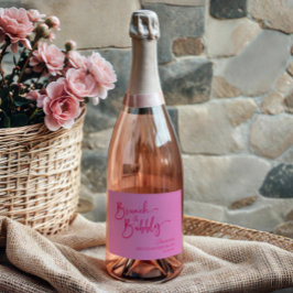 Étiquettes Pour Bouteilles De Vin Mousseux Brunch rose chaud et fête de brunch d'anniversaire