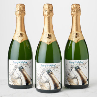 Étiquettes Pour Bouteilles De Vin Mousseux Bubbly champagne Joyeux anniversaire
