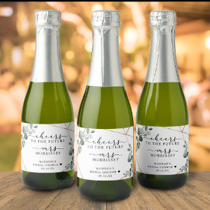 Étiquettes Pour Bouteilles De Vin Mousseux Cadeau de mariage Eucalyptus Doré Cheers
