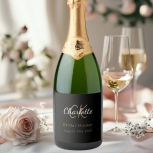 Étiquettes Pour Bouteilles De Vin Mousseux Cadeau de mariage noir monogramme or