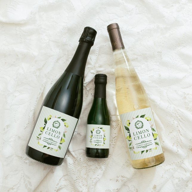 Étiquettes Pour Bouteilles De Vin Mousseux Cadre au citron botanique Limoncello  (Créateur téléchargé)