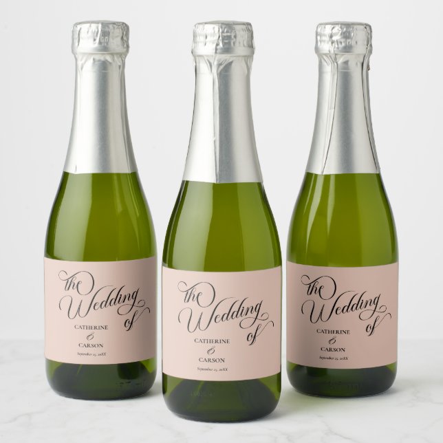 Étiquettes Pour Bouteilles De Vin Mousseux Calligraphie moderne Mariage beige (Bouteilles)