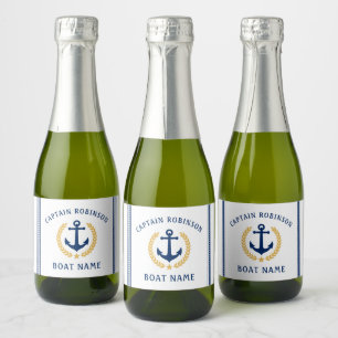 Étiquettes Pour Bouteilles De Vin Mousseux Capitaine Et Nom Du Bateau Ancre Gold Laurel Mini