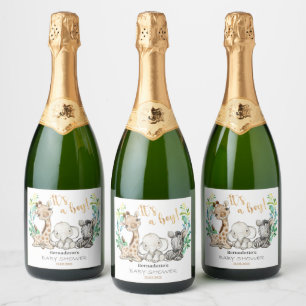Étiquettes Pour Bouteilles De Vin Mousseux C'est un petit Safari Baby shower Party Sparkling 