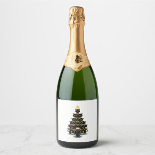 Étiquettes Pour Bouteilles De Vin Mousseux Chats noirs arbre de Noël Chat Noël