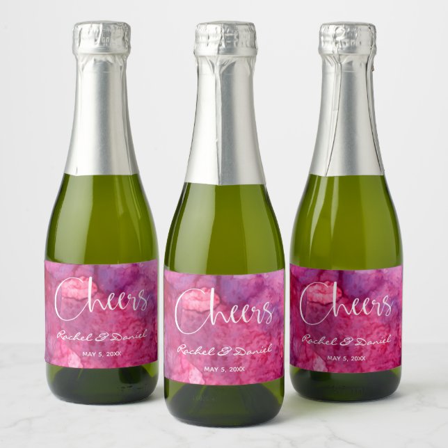 Étiquettes Pour Bouteilles De Vin Mousseux Cheers Hot rose Aquarelle Peint Arrière - plan Min (Bouteilles)