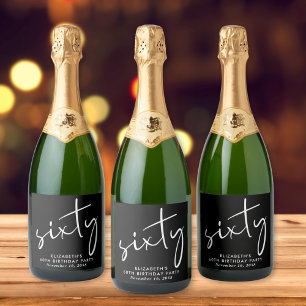 Étiquettes Pour Bouteilles De Vin Mousseux Chic Black 60th Birthday Party