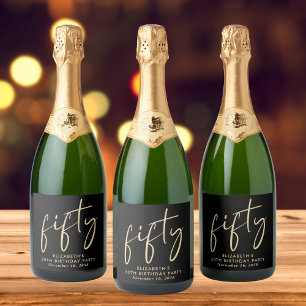 Étiquettes Pour Bouteilles De Vin Mousseux Chic Black Gold 50th Birthday Party