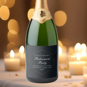 Étiquettes Pour Bouteilles De Vin Mousseux Chic Black Gold Custom Retirement Party