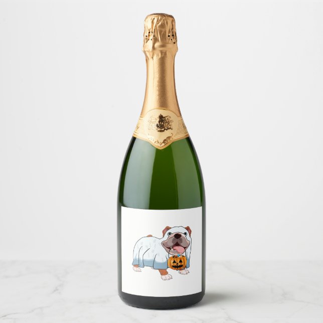 Étiquettes Pour Bouteilles De Vin Mousseux Chien d'Halloween de Bulldog (Devant)