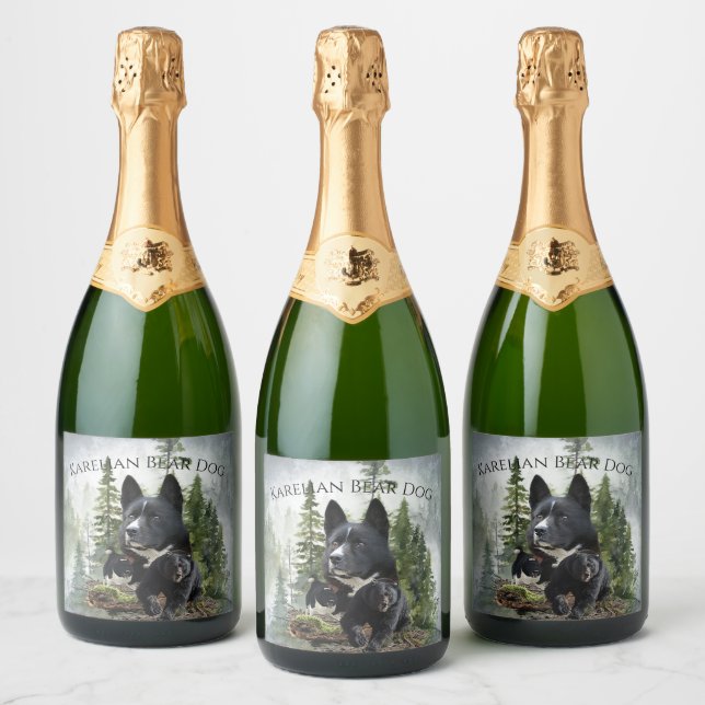 Étiquettes Pour Bouteilles De Vin Mousseux Chien d'Ours de Carélie     (Bouteilles)