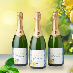 Étiquettes Pour Bouteilles De Vin Mousseux Citron Baby shower méditerranéen Eau pétillante