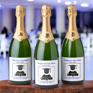 Étiquettes Pour Bouteilles De Vin Mousseux Classe Réunion Noir Bleu Personnalisé