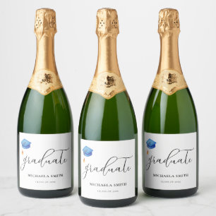 Étiquettes Pour Bouteilles De Vin Mousseux Classeur de diplôme bleu moderne Diplômé