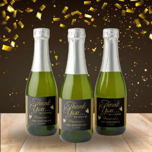 Étiquettes Pour Bouteilles De Vin Mousseux Classy Black and Gold 50th Birthday Merci