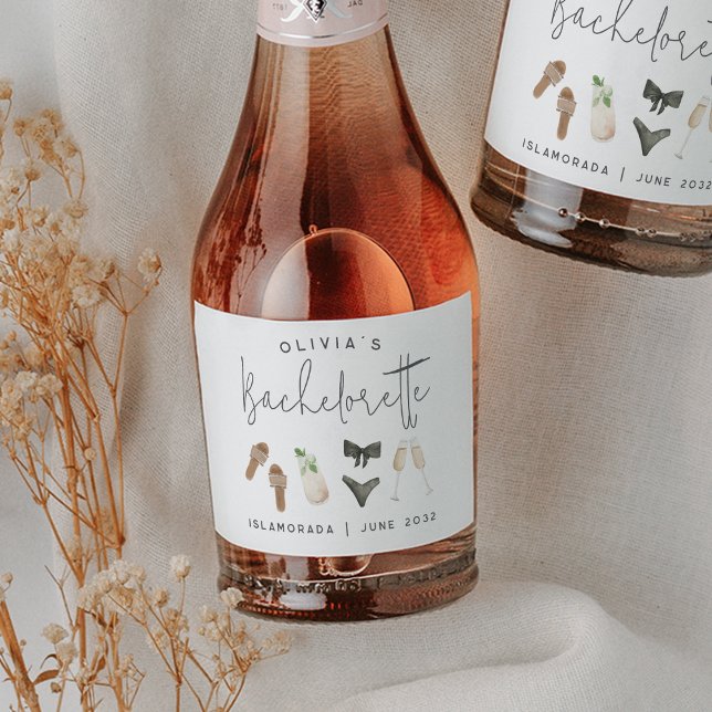 Étiquettes Pour Bouteilles De Vin Mousseux Coastal Summer Neutrals Bachelorette Party (Créateur téléchargé)