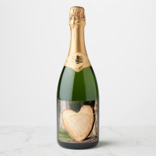 Étiquettes Pour Bouteilles De Vin Mousseux coeur en bois