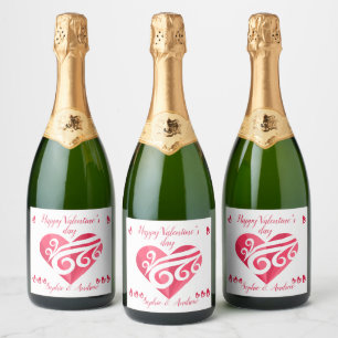 Étiquettes Pour Bouteilles De Vin Mousseux Coeur Heureuse Sainte-Valentin