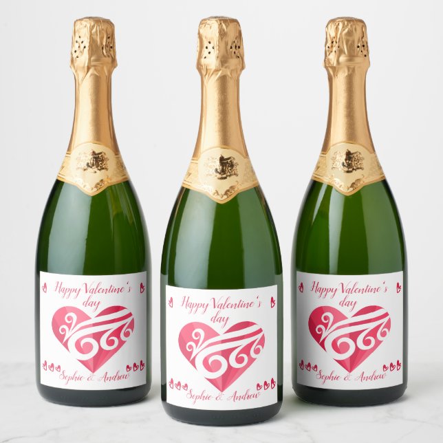 Étiquettes Pour Bouteilles De Vin Mousseux Coeur Heureuse Sainte-Valentin (Bouteilles)