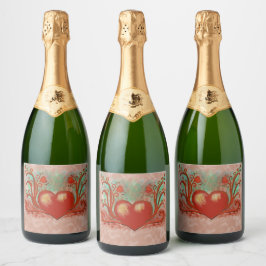 Étiquettes Pour Bouteilles De Vin Mousseux Coeur rouge