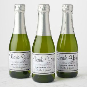 Étiquettes Pour Bouteilles De Vin Mousseux Coeurs blancs et pivoines Merci Mariage
