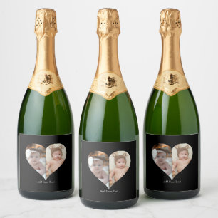 Étiquettes Pour Bouteilles De Vin Mousseux Collage photo en forme de coeur 2