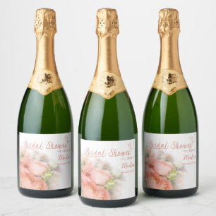 Étiquettes Pour Bouteilles De Vin Mousseux Conception de Fête des mariées florale à fond