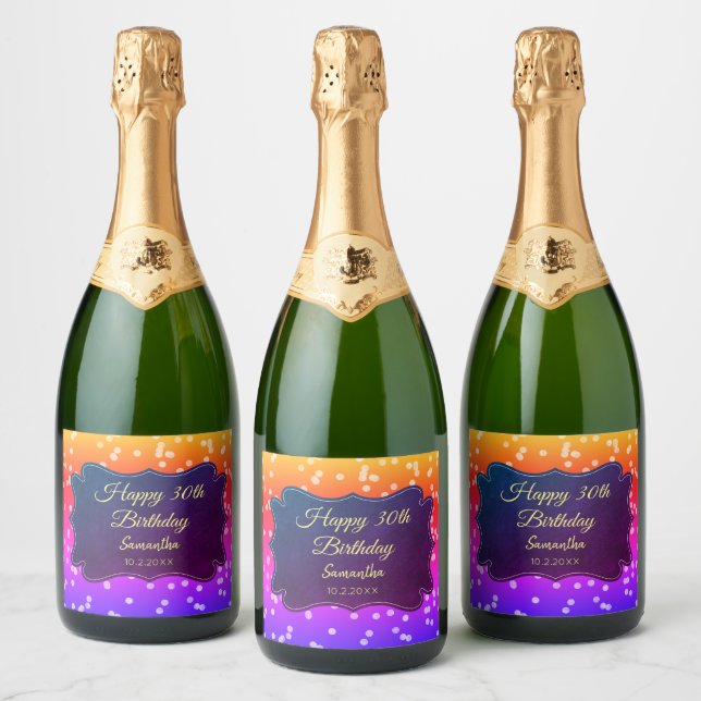 Étiquettes Pour Bouteilles De Vin Mousseux Confettis Jaune Violet (Bouteilles)