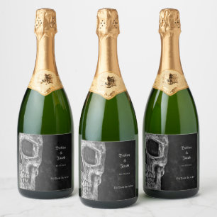 Étiquettes Pour Bouteilles De Vin Mousseux Cool Gothique Moitié Crâne Noir et Blanc Grunge