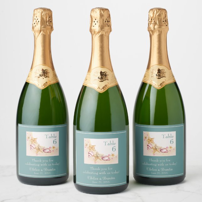 Étiquettes Pour Bouteilles De Vin Mousseux Coquillages et champagne Mariage d'accissement col (Bouteilles)
