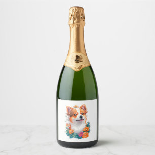 Étiquettes Pour Bouteilles De Vin Mousseux Corgi Love - Célébrer le C Jouant et Lovable
