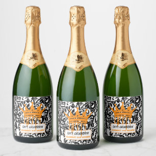 Étiquettes Pour Bouteilles De Vin Mousseux Couronne de graffiti Orange Fêtons un anniversaire