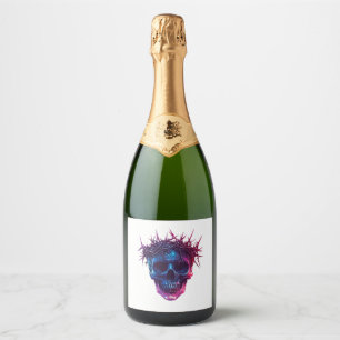 Étiquettes Pour Bouteilles De Vin Mousseux Crâne avec couronne d'épines