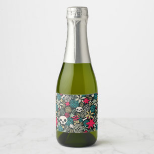 Étiquettes Pour Bouteilles De Vin Mousseux Crâne en fleurs