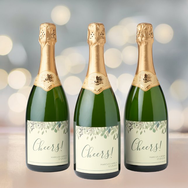 Étiquettes Pour Bouteilles De Vin Mousseux Cream et Eucalyptus Wedding Sparkling Wine (Créateur téléchargé)
