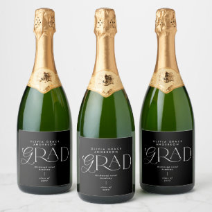 Étiquettes Pour Bouteilles De Vin Mousseux Décor de soirée typographique moderne noir et blan