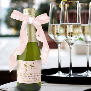 Étiquettes Pour Bouteilles De Vin Mousseux Dentelle d'or sur Merci Mariage rose pâle Mini