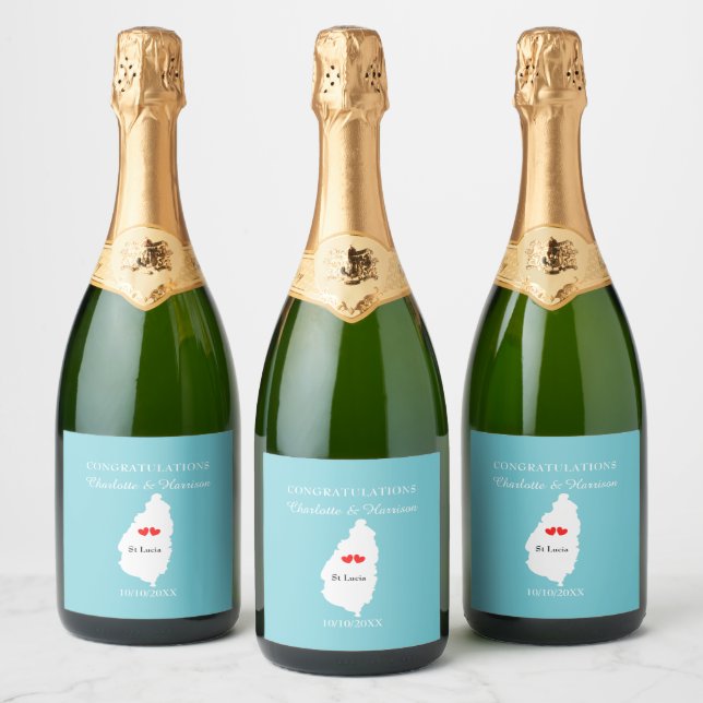 Étiquettes Pour Bouteilles De Vin Mousseux Destination St Lucia Mariage Célébration (Bouteilles)
