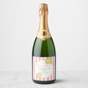 Étiquettes Pour Bouteilles De Vin Mousseux Diplômée fraîchement Lemon Pink Stripes Remise des