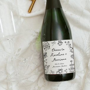 Étiquettes Pour Bouteilles De Vin Mousseux Doodles Mariages dessinés à la main