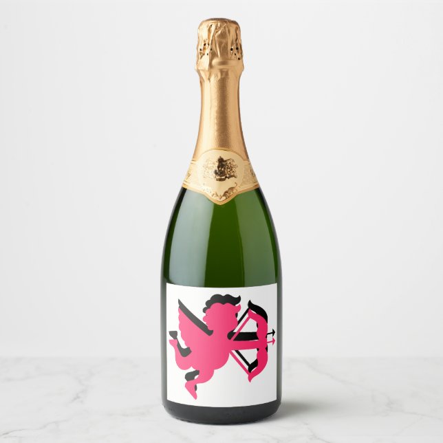 Étiquettes Pour Bouteilles De Vin Mousseux Double Cupidon Saint-Valentin (Devant)