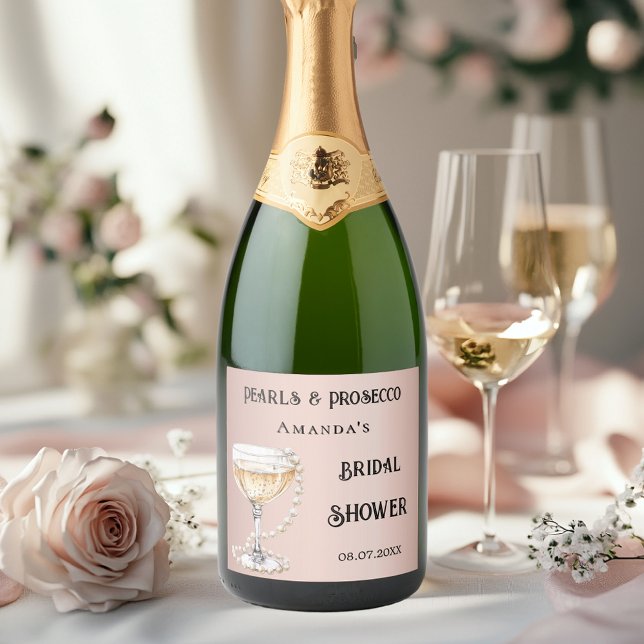 Étiquettes Pour Bouteilles De Vin Mousseux Douche nuptiale perles d'or rose (Créateur téléchargé)