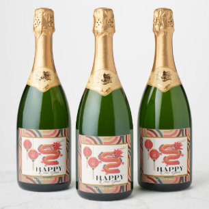 Étiquettes Pour Bouteilles De Vin Mousseux Dragon 2024 Gold Chinois Jour de l'An