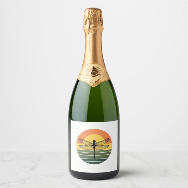 Étiquettes Pour Bouteilles De Vin Mousseux Dragonfly Retro (2) (Devant)