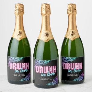 Étiquettes Pour Bouteilles De Vin Mousseux Drunin In Love Neon Blue & Pink Tropical Bach